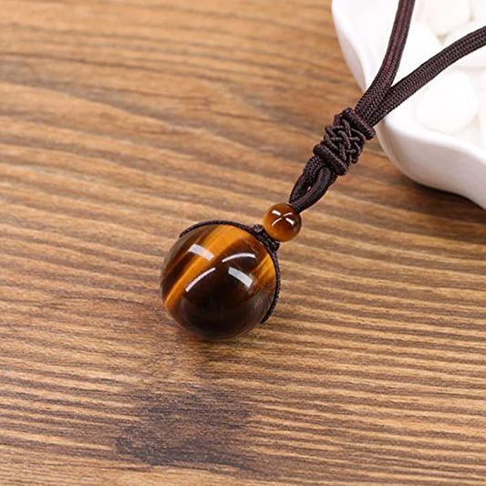 Natural Tiger Eye Stone Pendant and Weave Necklace