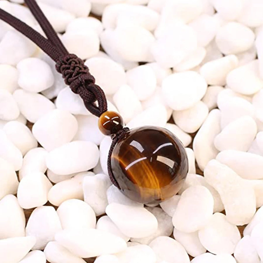 Natural Tiger Eye Stone Pendant and Weave Necklace