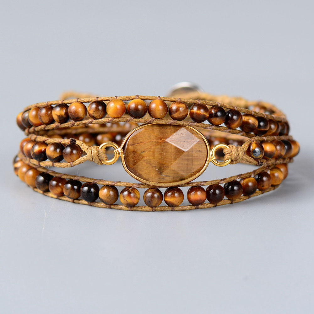 Handmade Natural Tigers Eye Bracelet 19.7 inches + 3 closures