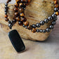 Handmade Tigers Eye and Hematite Pendant Mala Necklace - 33.5 Inches