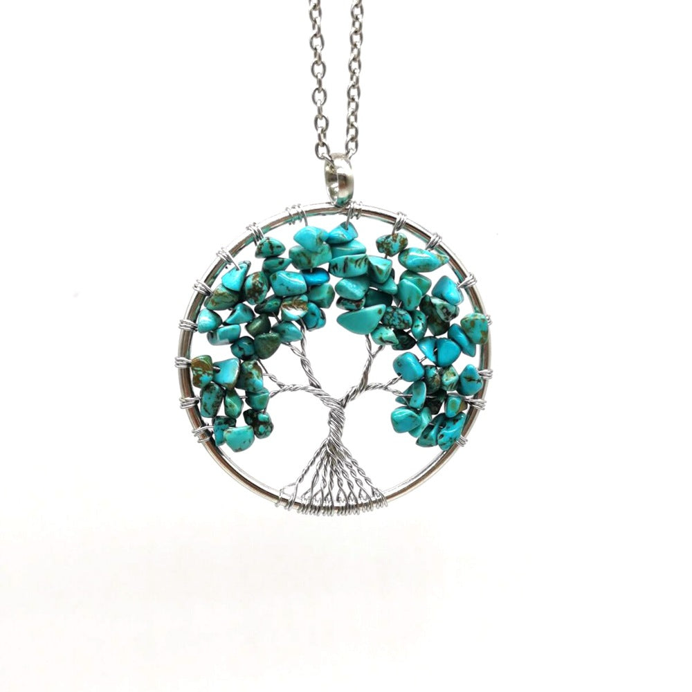 Handmade Silver Tree Of Life with Turquoise Necklace