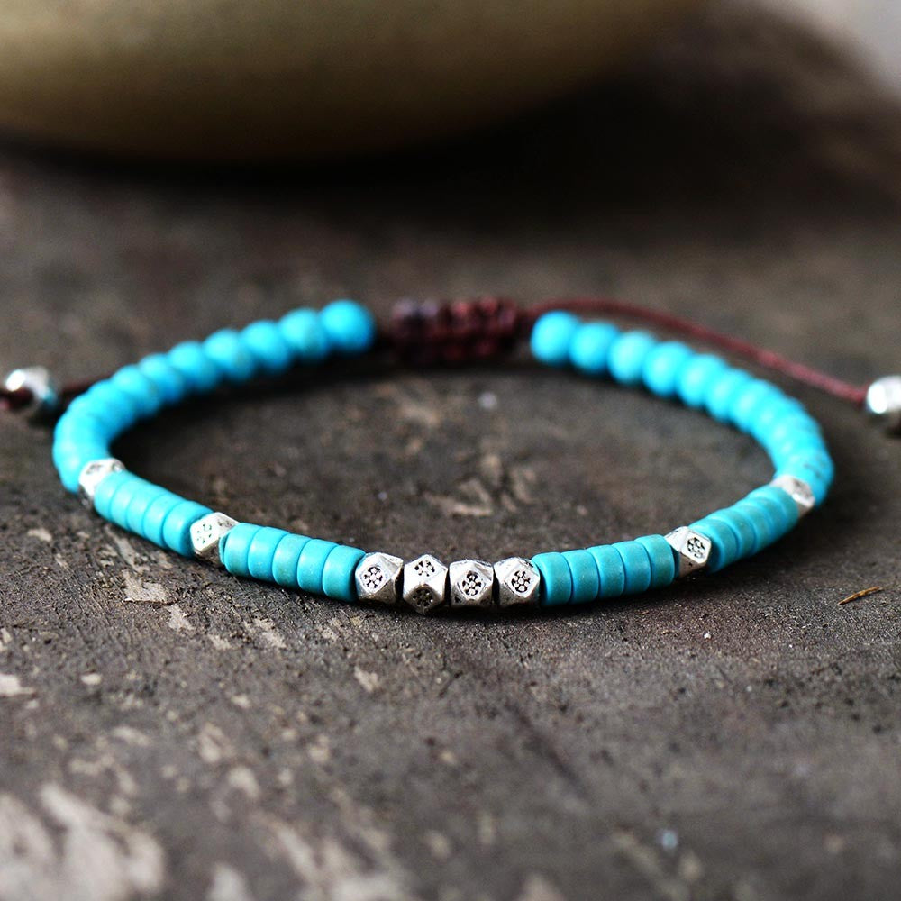 Handmade Turquoise Stone & Tibetan Beads Bracelet