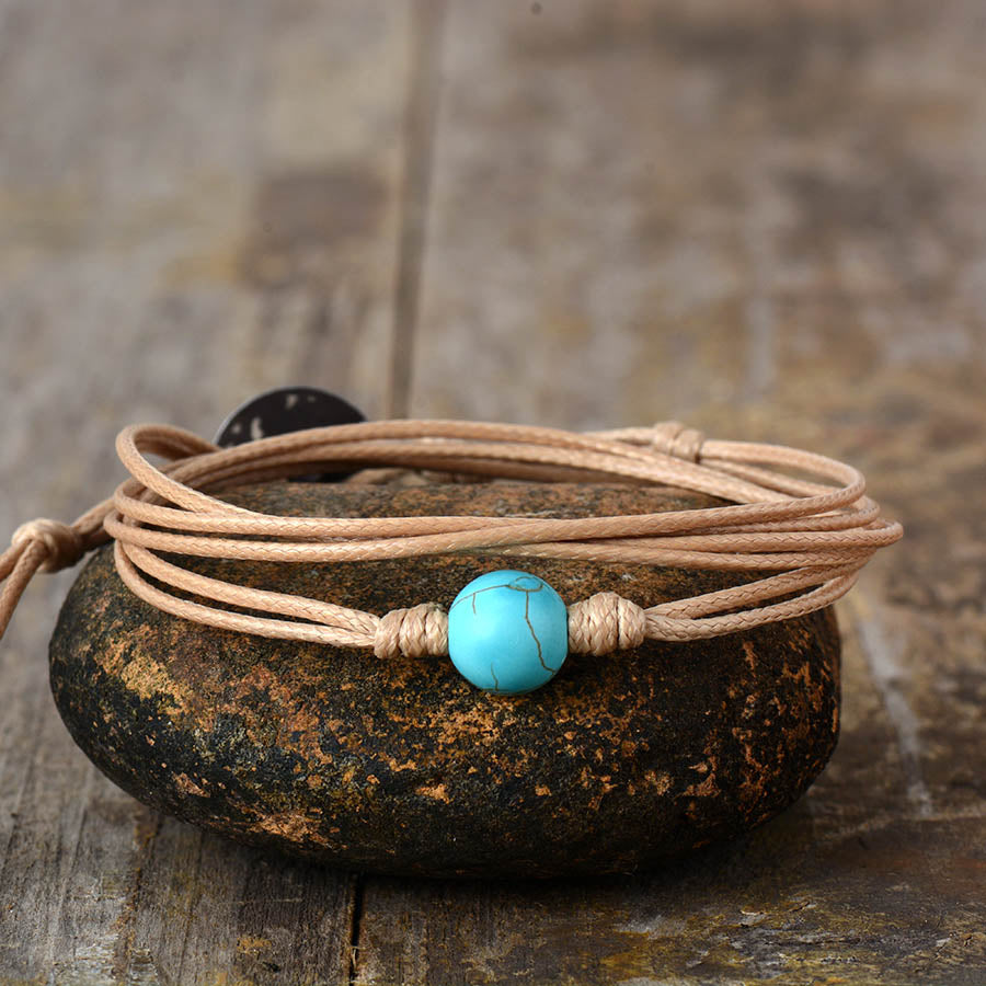 Handmade Turquoise Ball and Cord Bracelet
