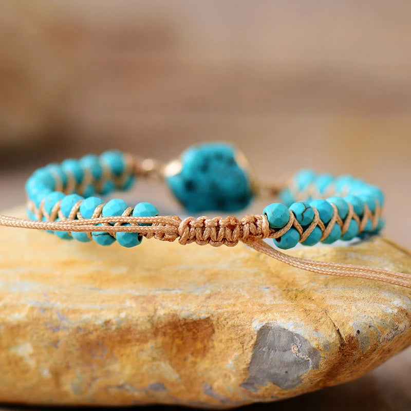 Handmade Turquoise Stone Charm Braided Bracelet