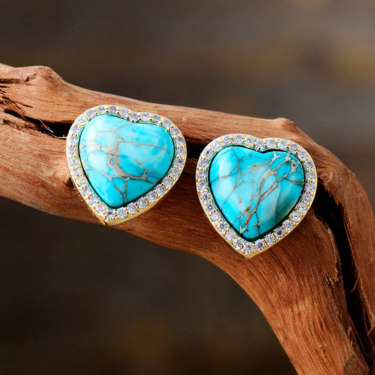 Handmade Turquoise & Crystal Heart Shaped Earrings