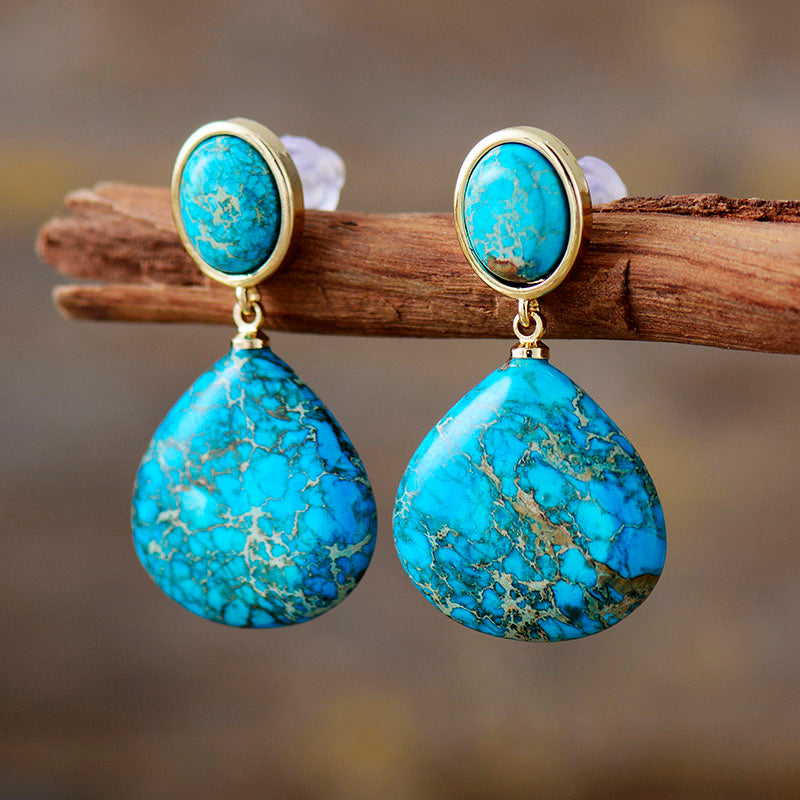 Handmade Turquoise Imperial Jasper and Gold Stud Earrings