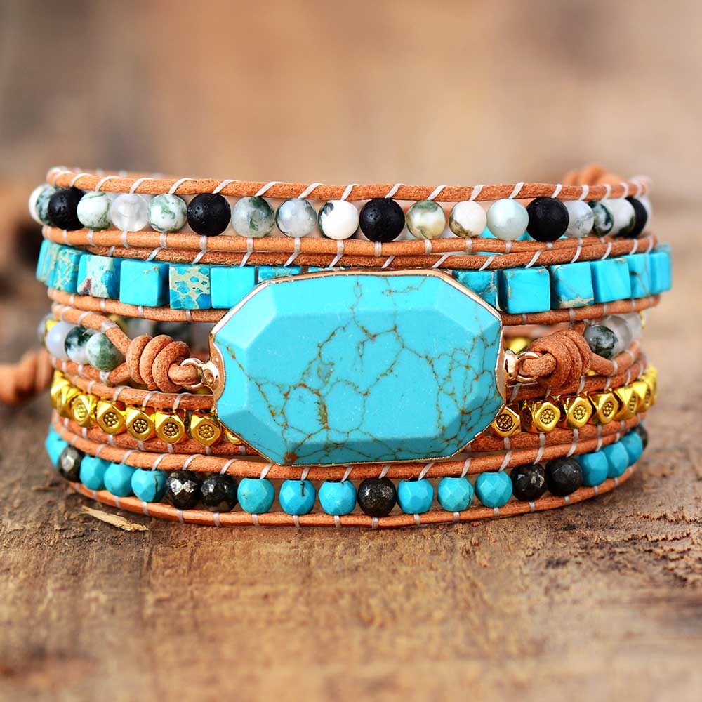 Handmade Natural Turquoise , Onyx and Imperial Jasper Bracelet - 32.5 inches + 3 closures