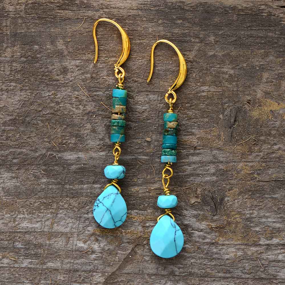 Handmade Turquoise, Jasper and Gold Plated Teardrop Earrings