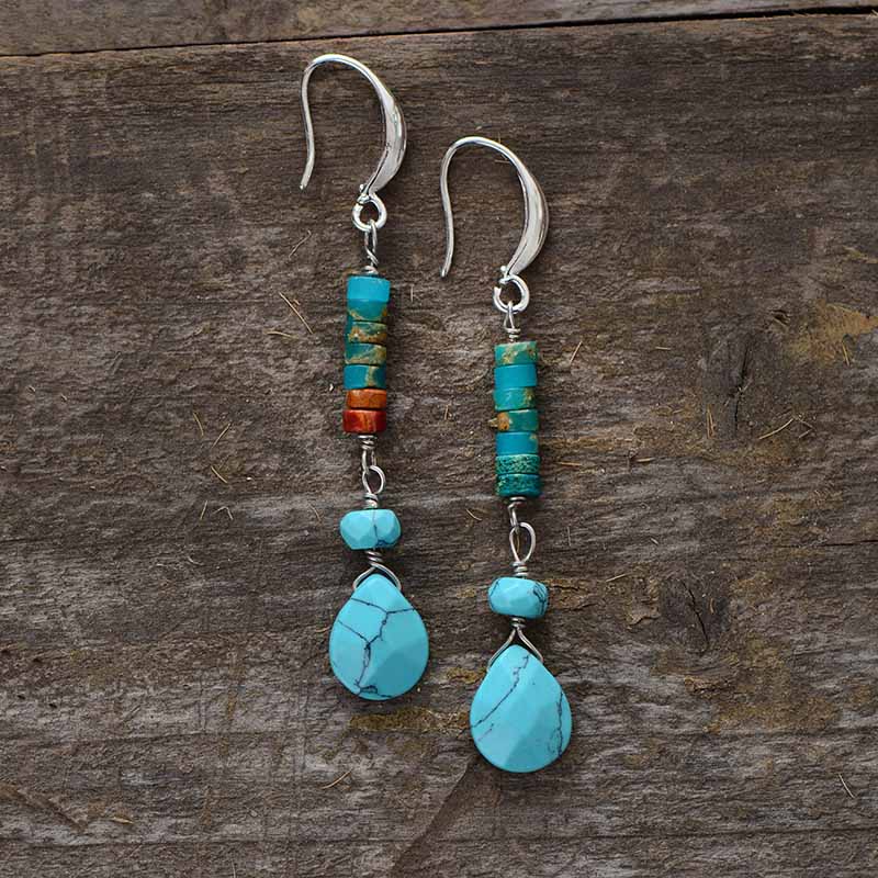 Handmade Turquoise, Jasper and Silver Plated Teardrop Earrings