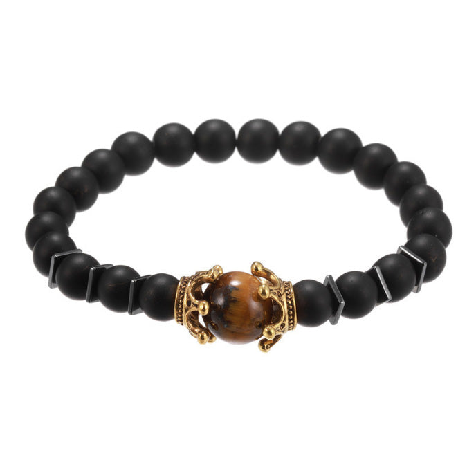 Luxury Antique Crown with Black Onyx and Tiger's Eye Bracelet