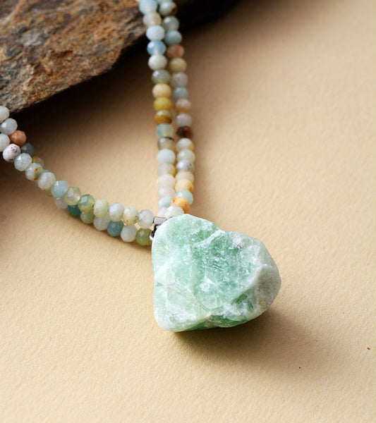 Amazonite Pendant Choker beaded Necklace with 2 Strands