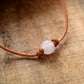 Handmade Leather Choker Necklace with Rose Quartz Stone - 15 Inches