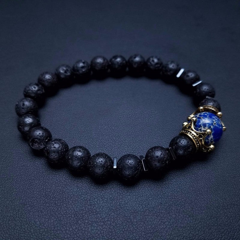 Luxury Antique Crown with Lava Stone and Lapis Lazuli Bracelet