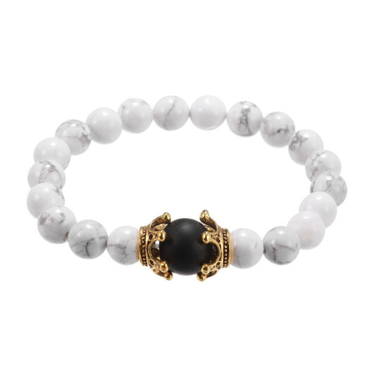 Luxury Antique Crown with White Turquoise and Black Onyx Bracelet